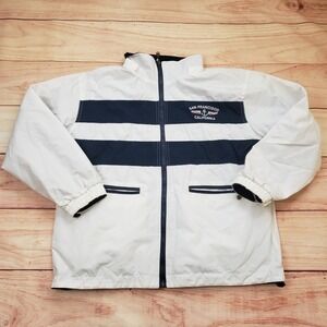 San Francisco Coast Boating Jacket Mens Small Reversible Windbreaker White Navy